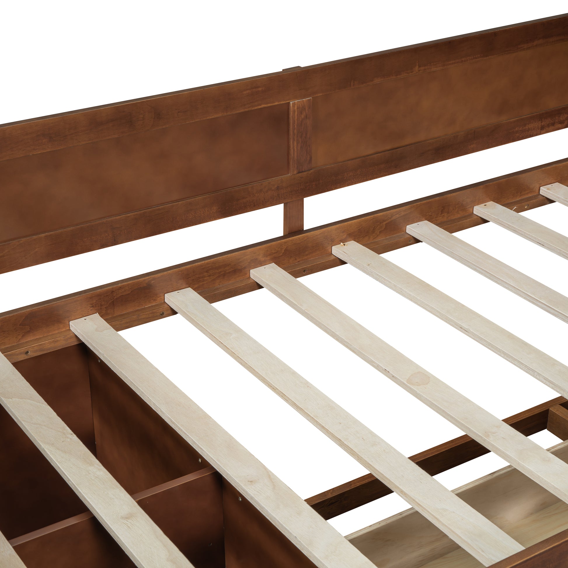 Twin Size Daybed With Drawers And Shelves, Walnut Walnut Solid Wood