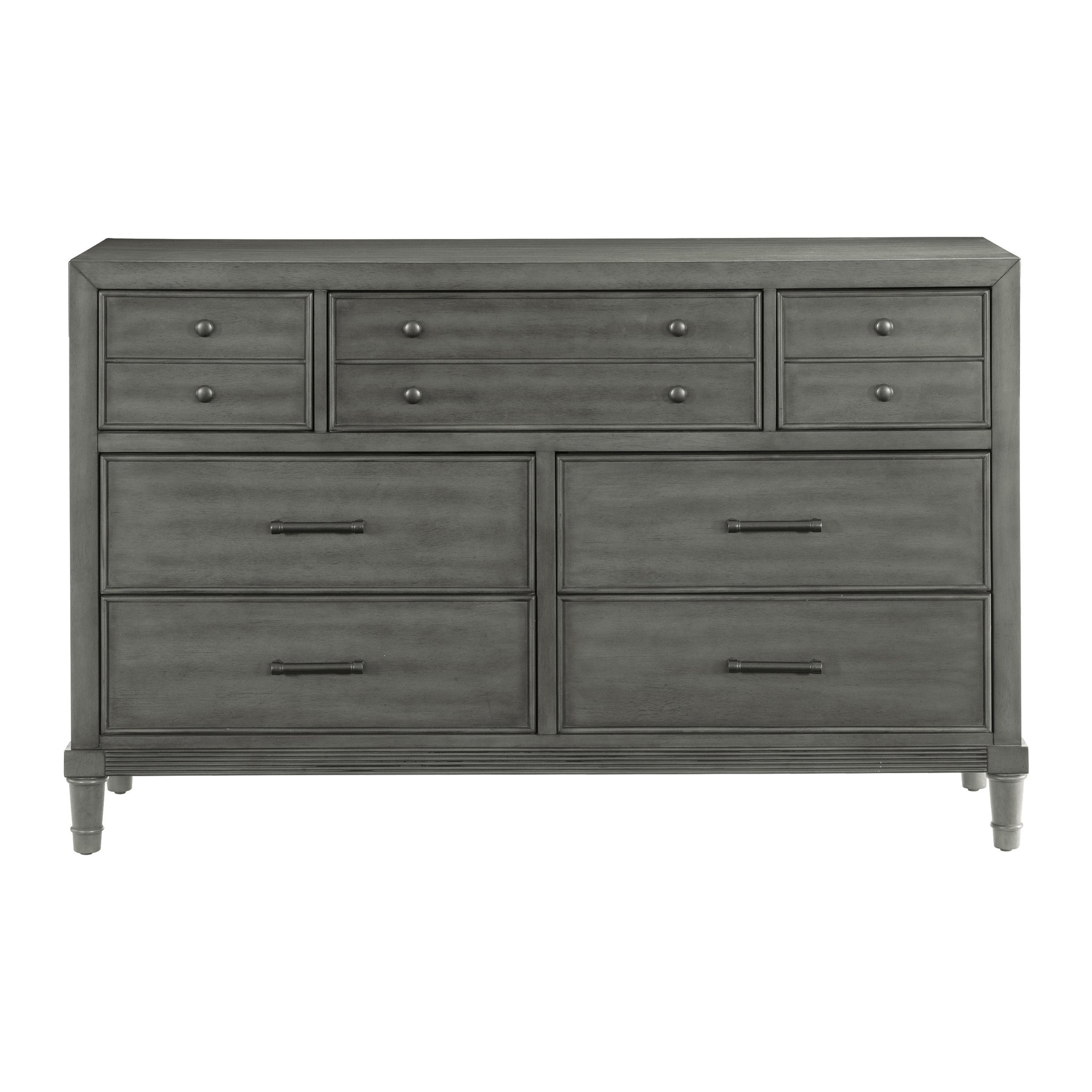 Transitional Style Gray Finish 1Pc Dresser Of 7 Drawers Dark Bronze Handles Wooden Bedroom Furniture Gray Bedroom Transitional Wood