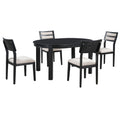 5 Piece Multifunctional Dining Table Set, Farmhouse Dining Set With Extendable Round Table,Two Small Drawers And 4 Upholstered Dining Chairs For Kitchen And Dining Room Black Black Solid Wood