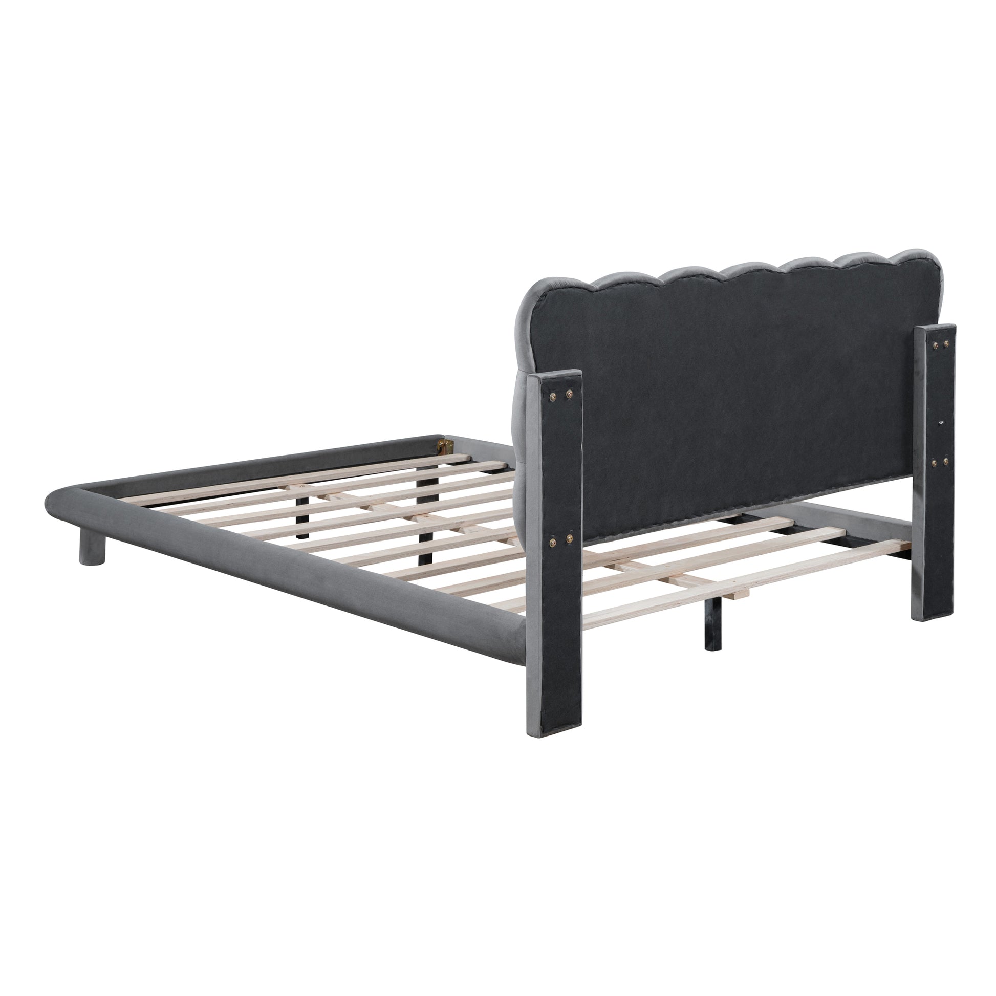 Full Size Velvet Platform Bed With Led Frame, Thick & Soft Fabric And Button Tufted Design Headboard, Gray Gray Velvet