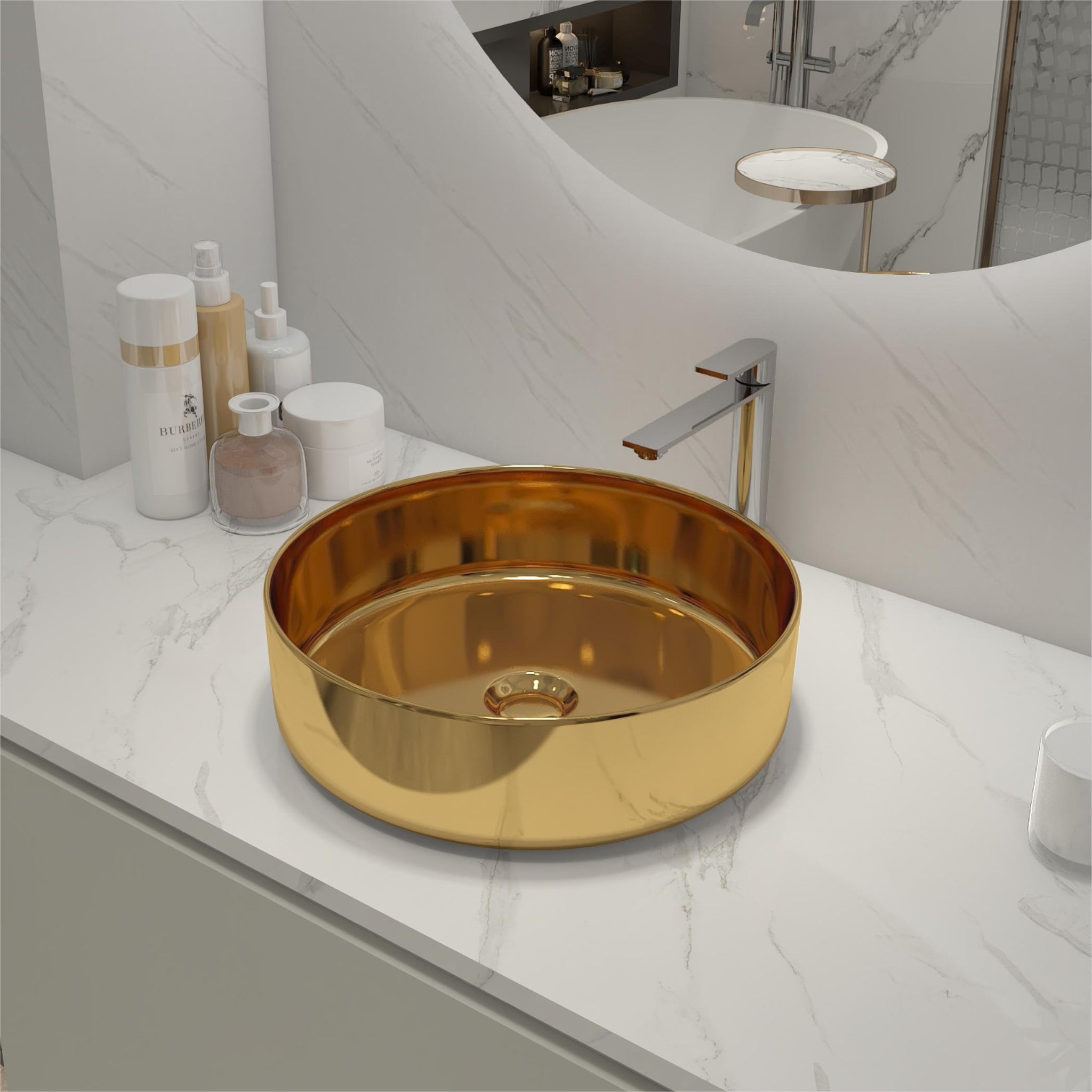 Ceramic Circular Vessel Bathroom Sink Art Sink Baa0014012Kk Golden Bathroom Ceramic