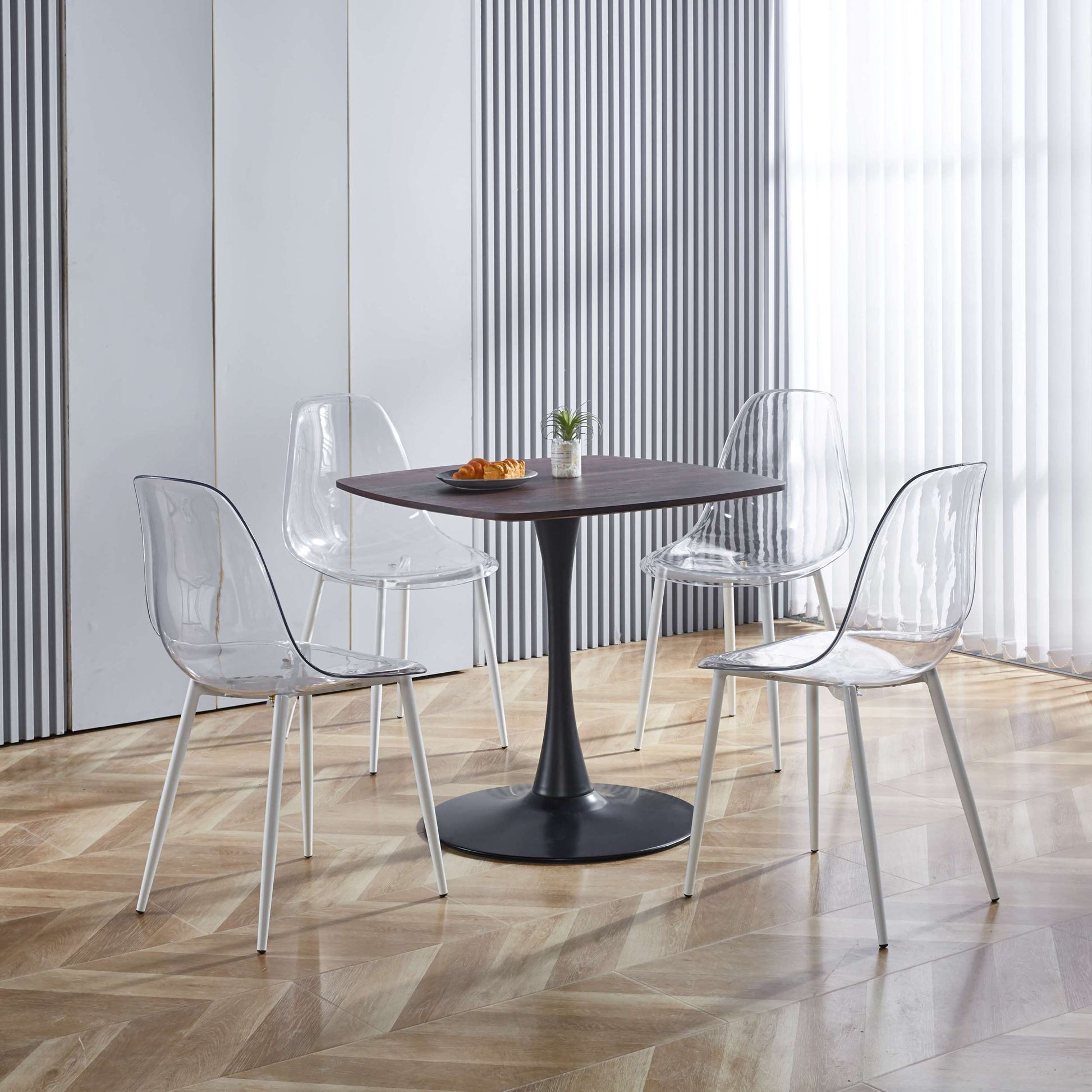 Dining Chair,Set Of 4,Metal Leg,Plastic Seat Antique White Iron Plastic