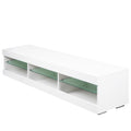 Modern Led Tv Stand Entertainment Center With Storage And Glass Shelves High Glossy Tv Cabinet Table For Living Room Bedroom White Particle Board