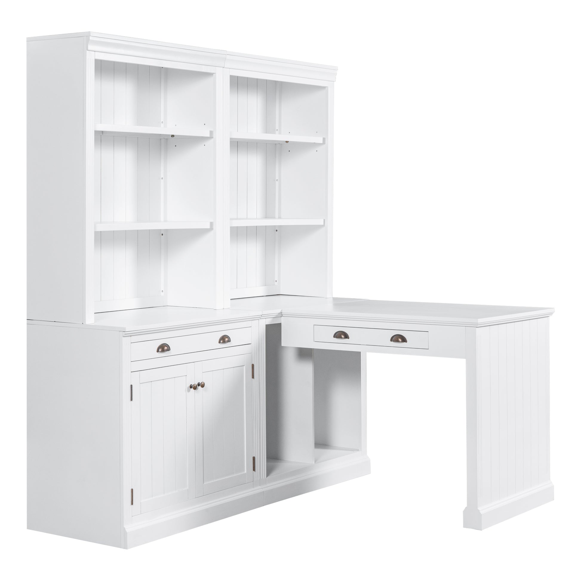 83.4"Tall Bookshelf &Writting Desk Suite,Modern Bookcase Suite With Led Lighting, Drawers,Doors,Study Desk And Open Shelves,2 Piece Set For Living Room,Home Office,Study Room,White White Solid Wood Mdf