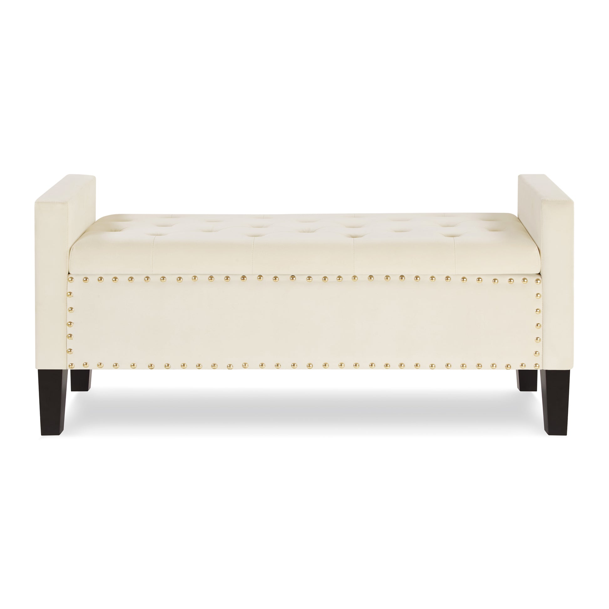 Upholstered Tufted Button Storage Bench With Nails Trim,Entryway Living Room Soft Padded Seat With Armrest,Bed Bench Cream Armrest Cream Espresso Primary Living Space Velvet American Design Rubberwood Wood Internal Storage Foam Velvet