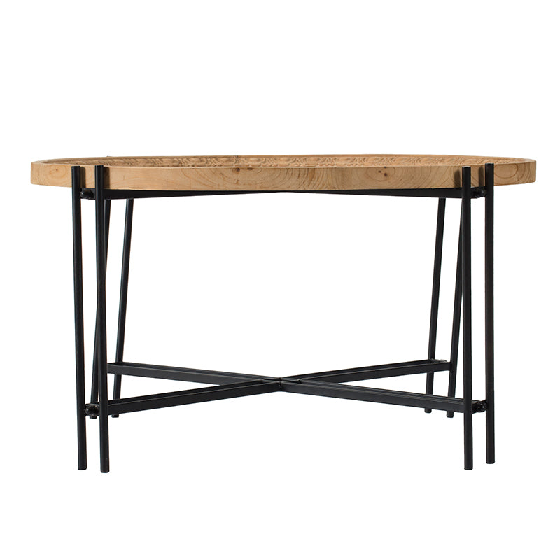 D32" X 18" Farmhouse Round Wooden Round Coffee Table With Metal Legs Black Brown Wood Metal