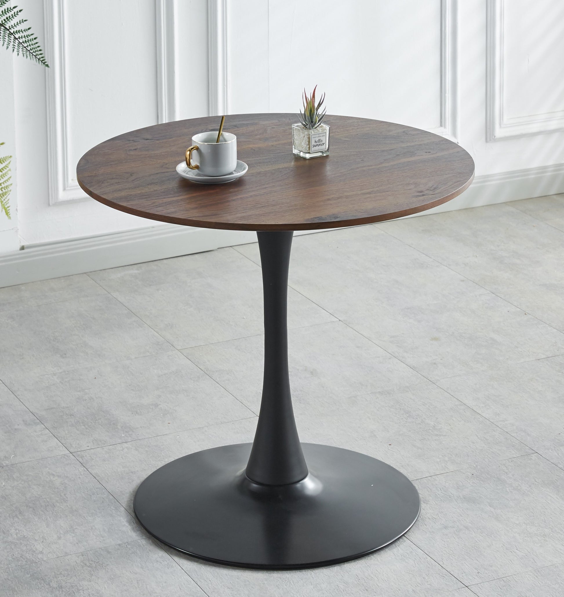 31.5"Black And Walnut Tulip Table Mid Century Dining Table For 2 4 People With Round Mdf Table Top, Pedestal Dining Table, End Table Leisure Coffee Table Walnut Black Mdf