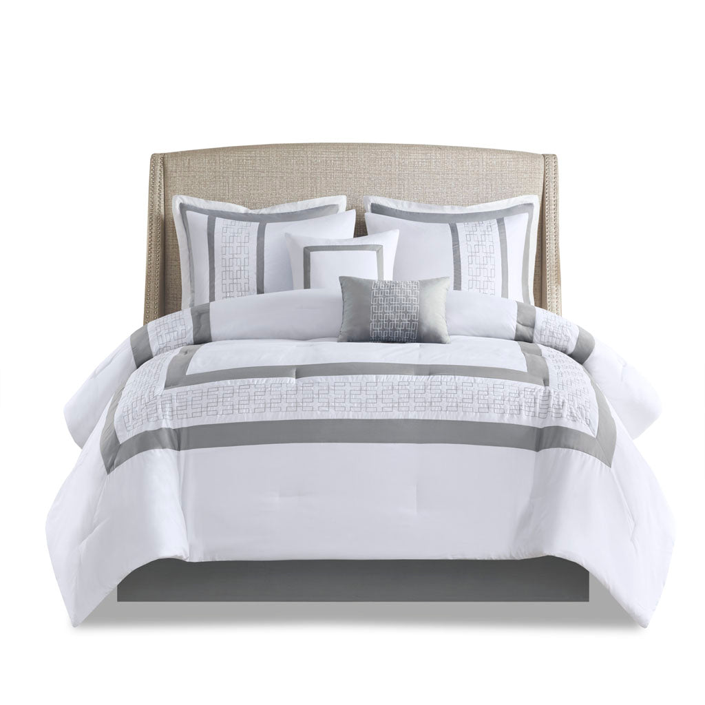 8 Piece Embroidered Comforter Set White Polyester