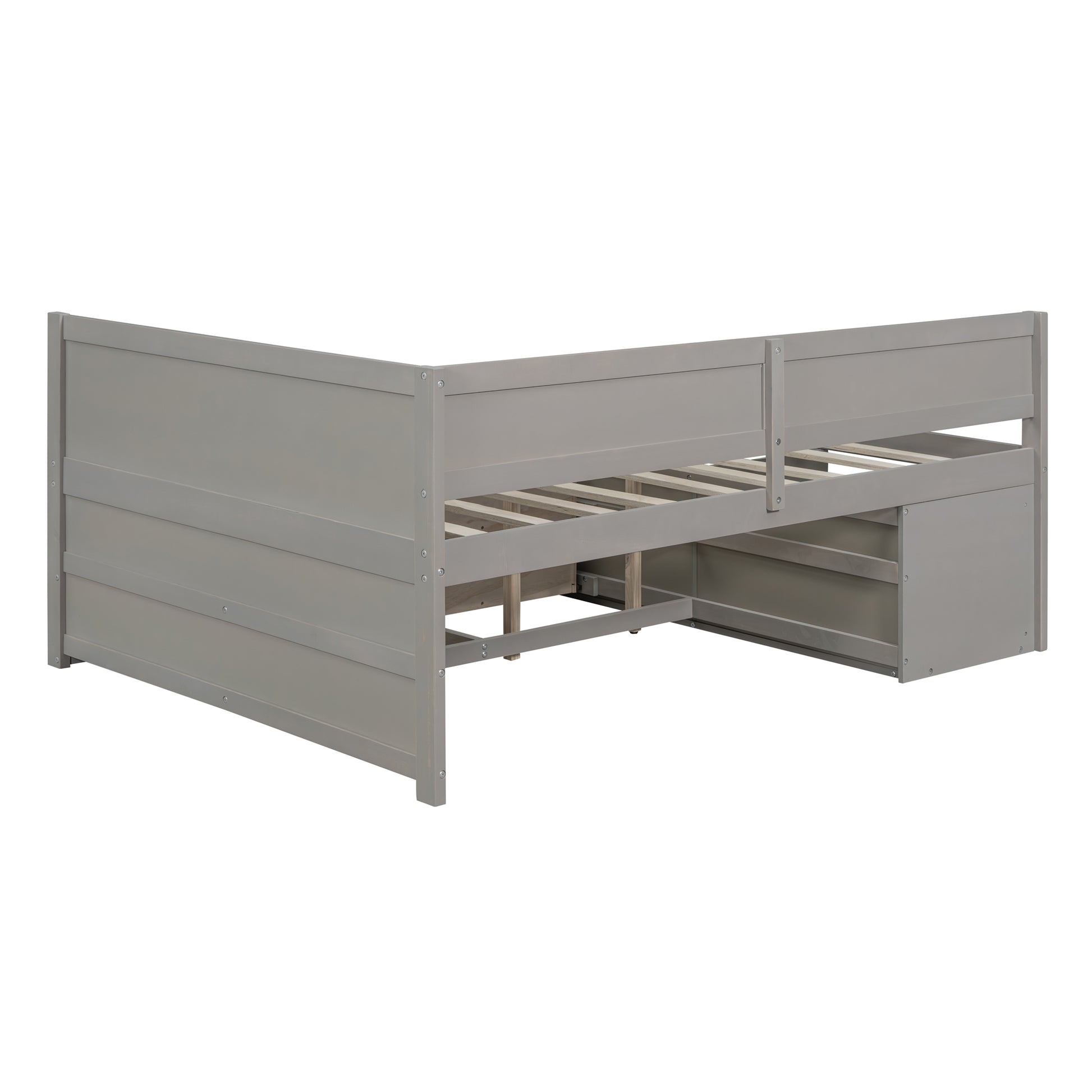 Full Size Daybed With Drawers And Shelves, Gray Full Gray Solid Wood