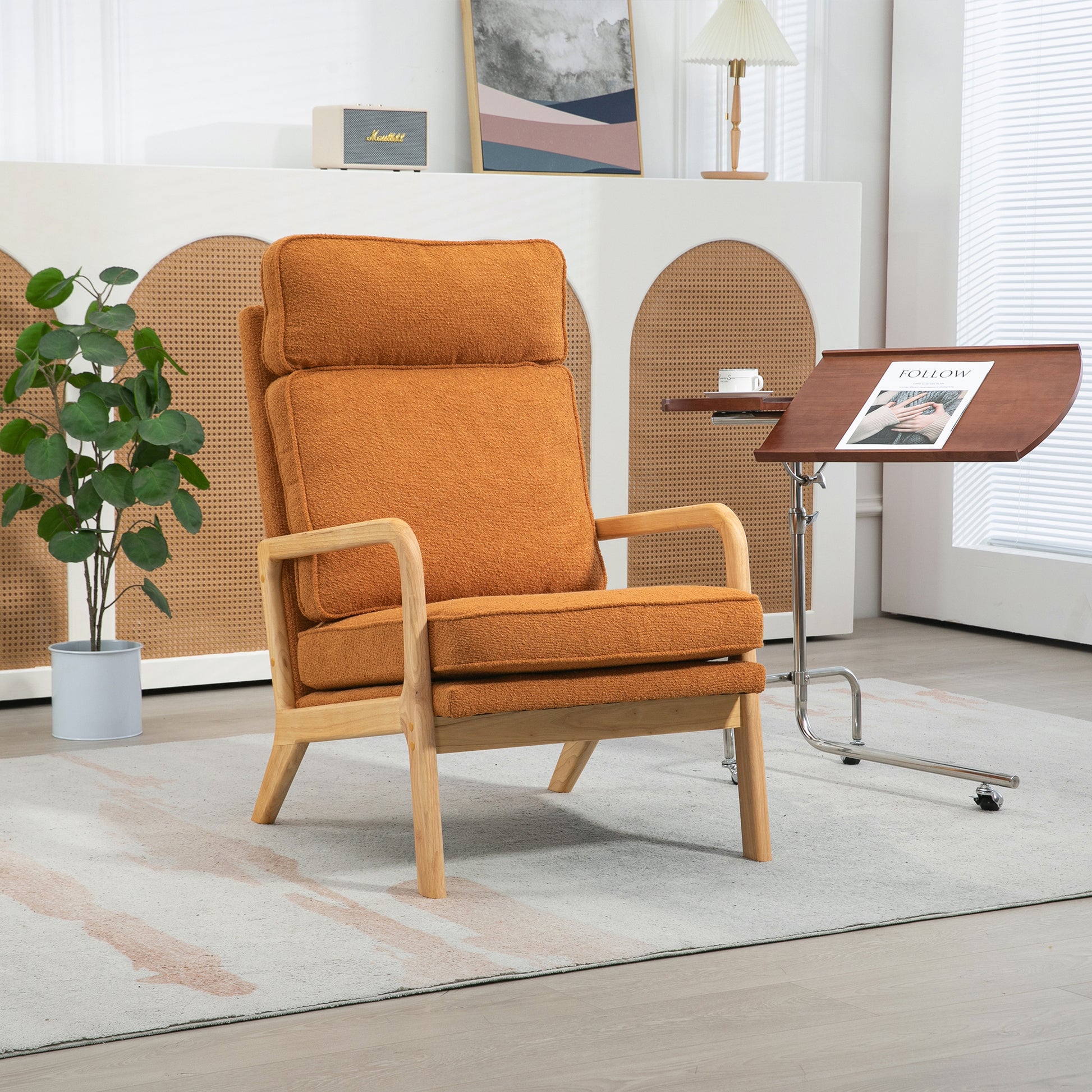 25.2"W Modern Rocking Chair Accent Lounge Armchair Comfy Boucle Upholstered High Back Wooden Rocker For Nursery Living Room Baby Kids Room Bedroom, Caramel Caramel Boucle