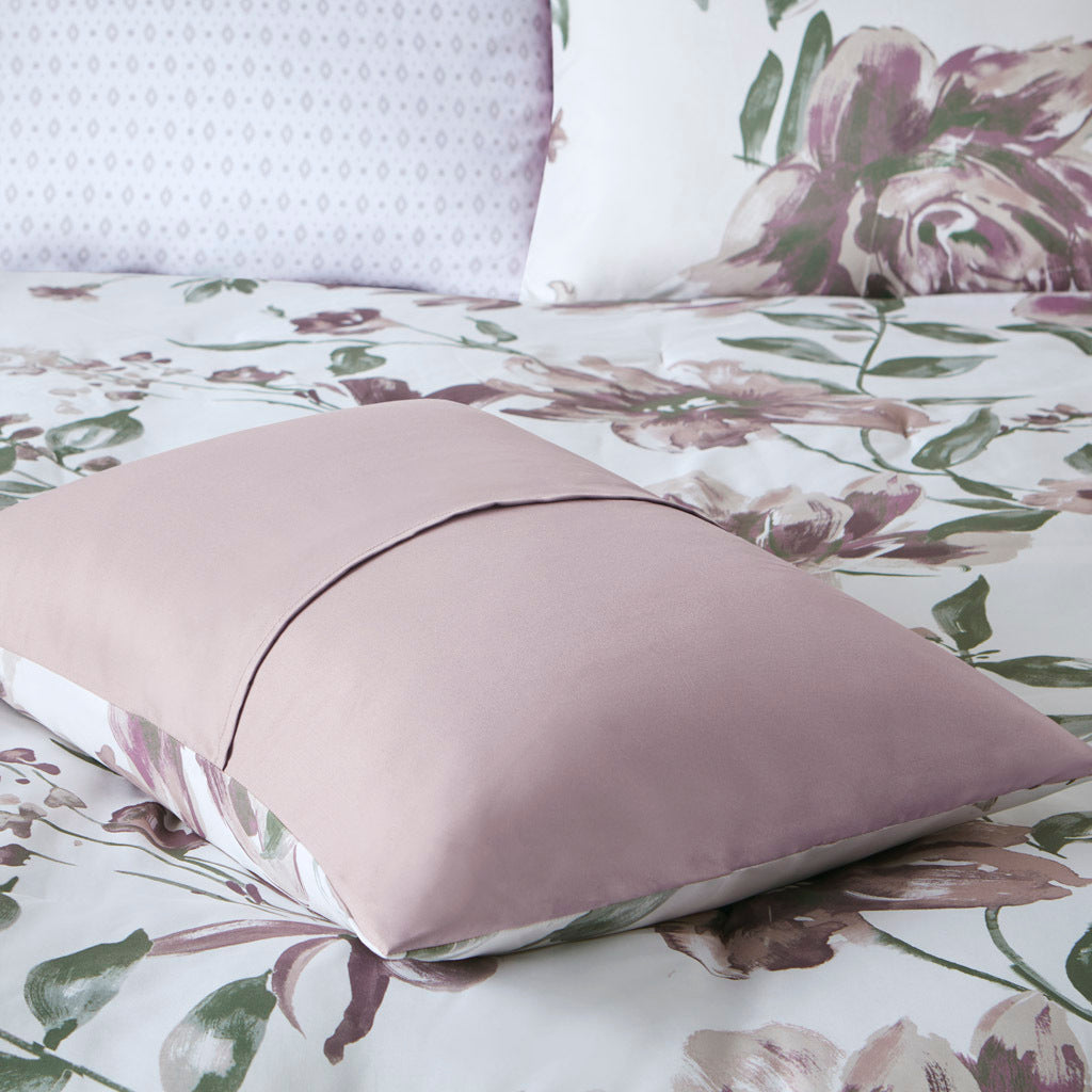 Floral Comforter Set With Bed Sheets Mauve Polyester