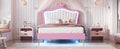 Twin Size Upholstered Bed Frame With Led Lights, Modern Upholstered Princess Bed With Crown Headboard,White Pink Twin White Pink Pu