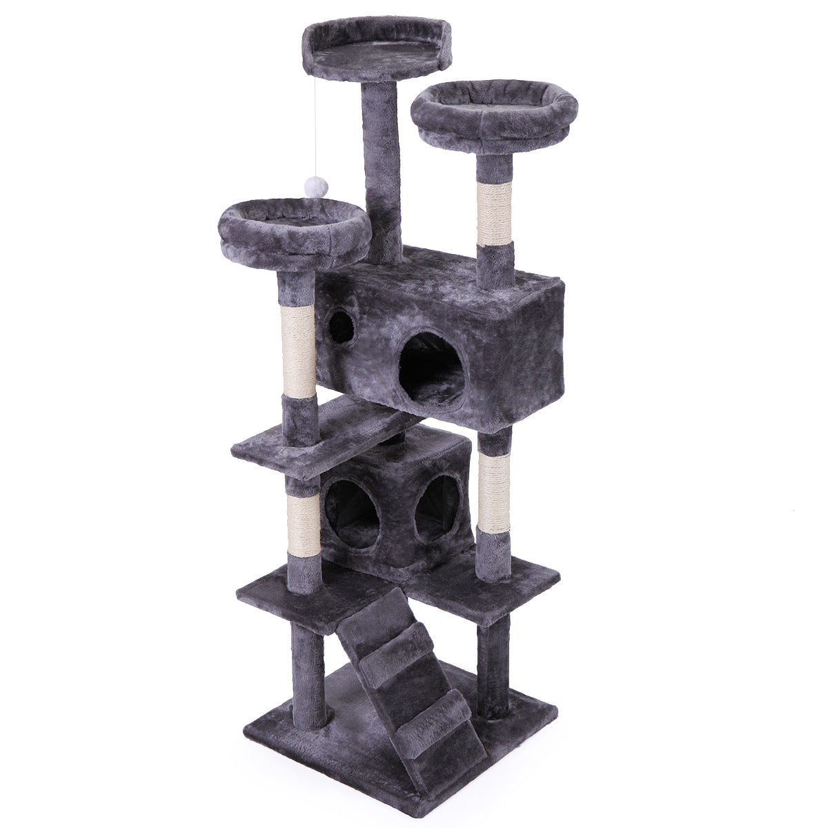 Cat Tree Cat Tower With Scratching Ball, Plush Cushion, Ladder And Condos For Indoor Cats, Gray Gray Wood Fabric