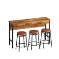 3 Drawer Long Dining Table Set With Power Outlets, Bar Kitchen Table Set With Circular Pu Stools, Easy Assemble,Brown Upholstered Chair Wood Brown Metal Dining Table With Chair Mdf Metal
