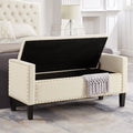 Upholstered Tufted Button Storage Bench With Nails Trim,Entryway Living Room Soft Padded Seat With Armrest,Bed Bench Cream Armrest Cream Espresso Primary Living Space Velvet American Design Rubberwood Wood Internal Storage Foam Velvet