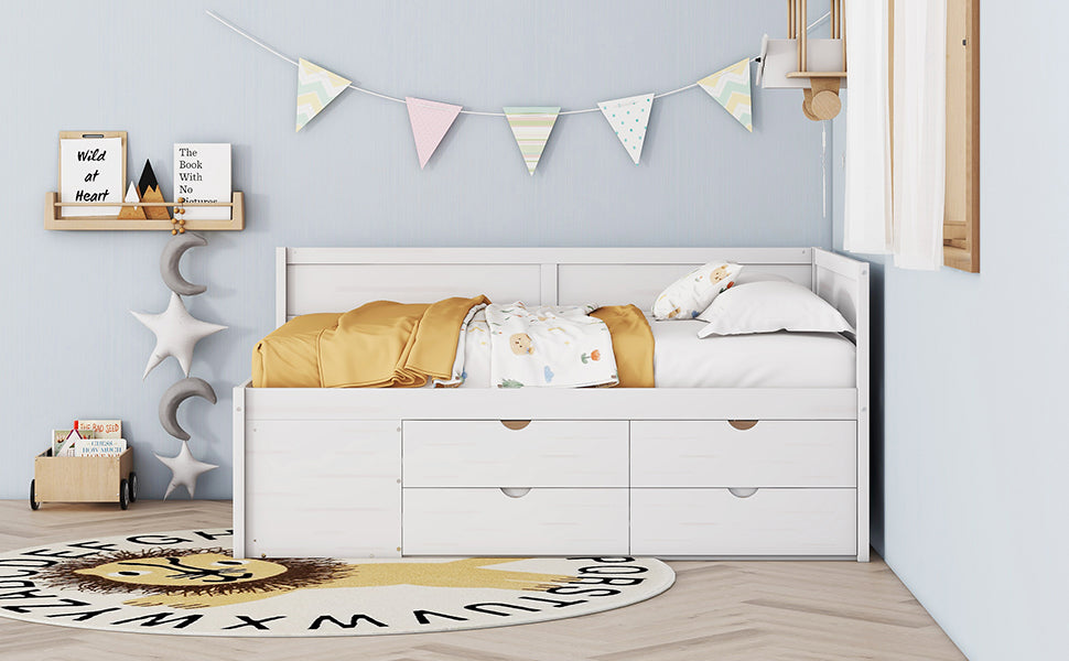 Full Size Daybed With Drawers And Shelves, White Full White Solid Wood