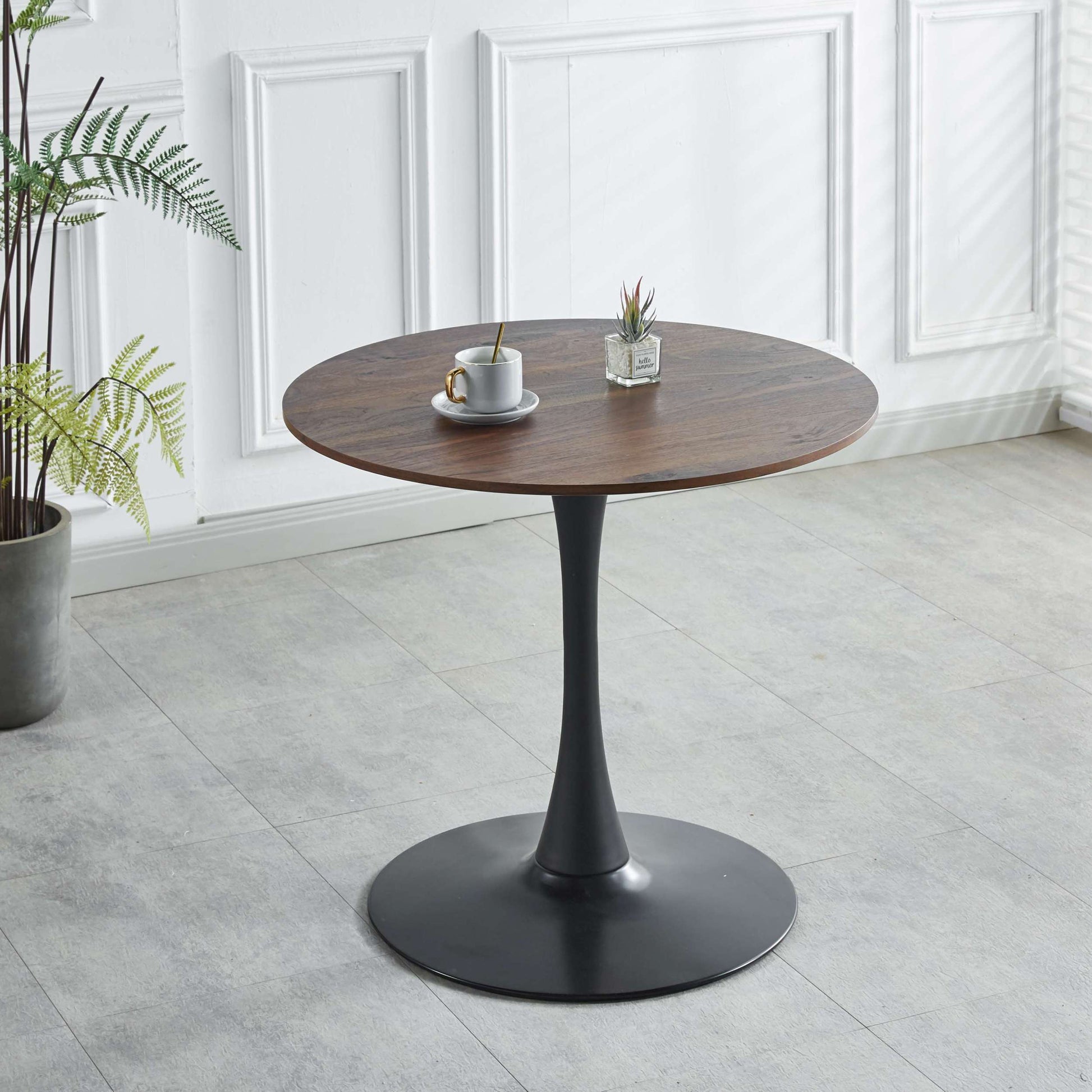 31.5"Black And Walnut Tulip Table Mid Century Dining Table For 2 4 People With Round Mdf Table Top, Pedestal Dining Table, End Table Leisure Coffee Table Walnut Black Mdf