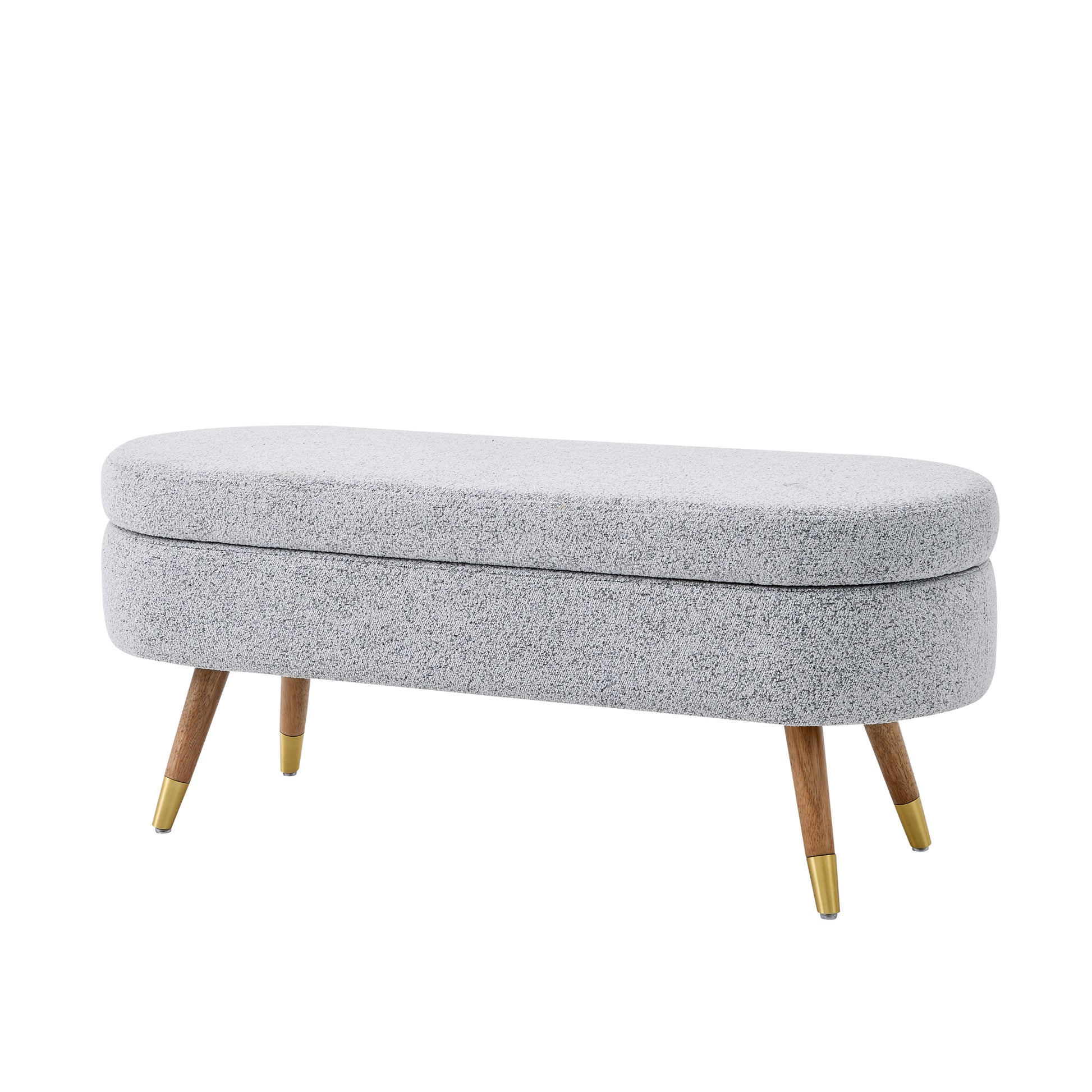 Storage Bench Upholstered Boucle Ottoman With Golden Metal Legs End Of Bed Bench For Bedroom, Living Room, Entryway,Bed Side Grey Grey Wood Fabric