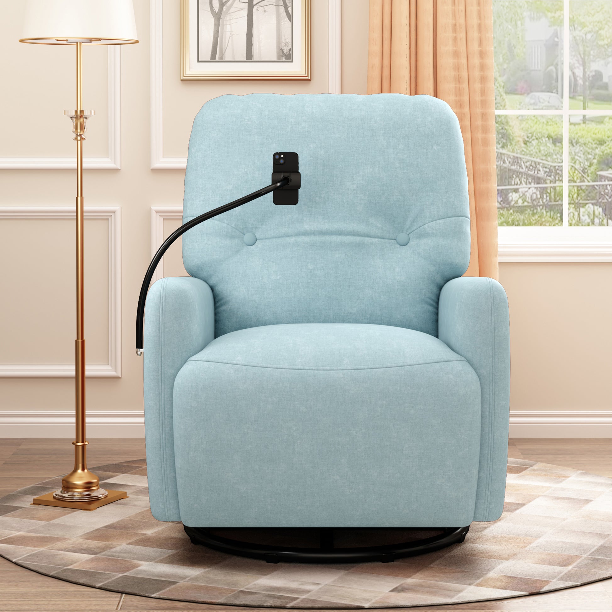 270 Degree Swivel Electric Recliner Home Theater Seating Single Reclining Sofa Rocking Motion Recliner With A Phone Holder For Living Room, Blue Blue Foam Polyester