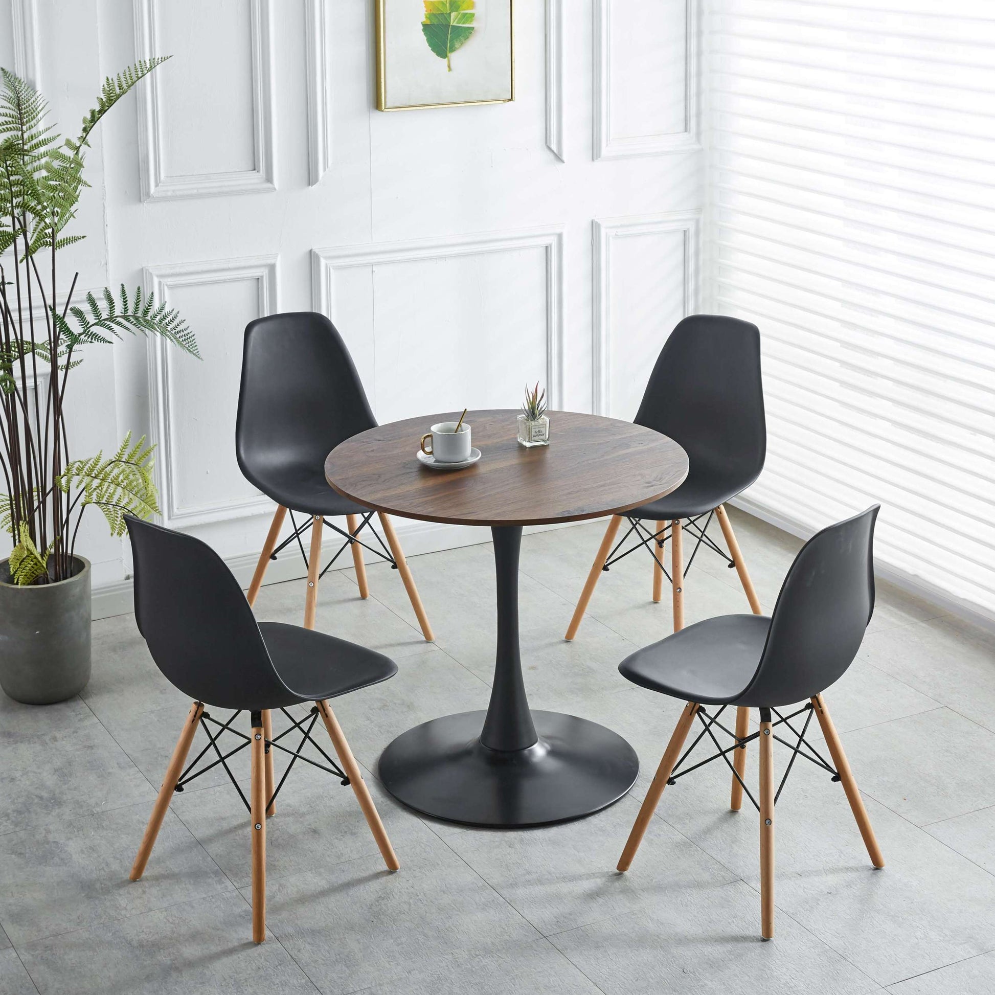 31.5"Black And Walnut Tulip Table Mid Century Dining Table For 2 4 People With Round Mdf Table Top, Pedestal Dining Table, End Table Leisure Coffee Table Walnut Black Mdf