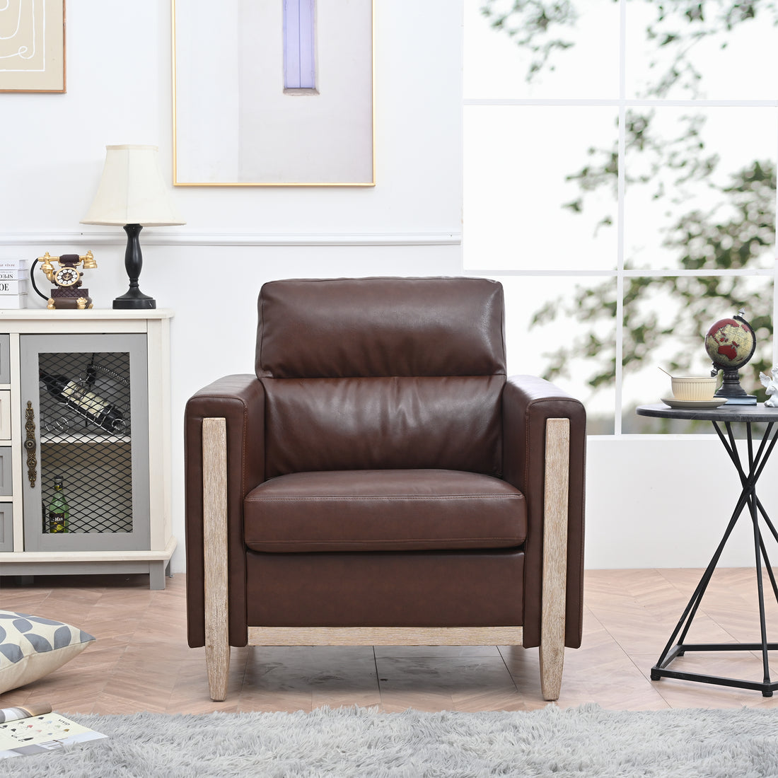 1 Seater Sofa For Living Room Brown Pu Pu