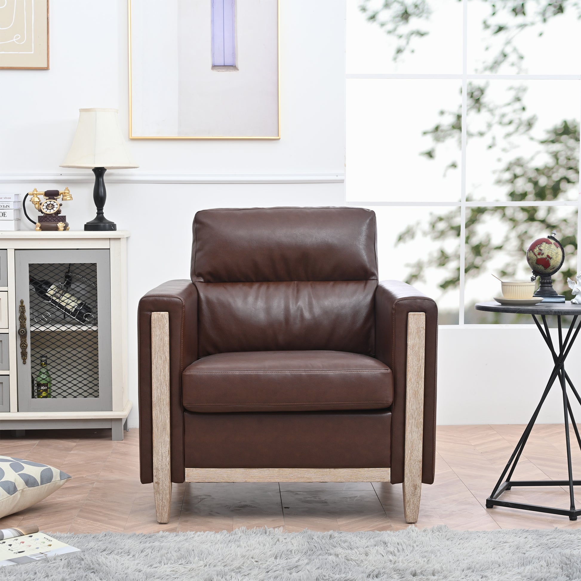 1 Seater Sofa For Living Room Brown Pu Pu