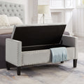 Upholstered Tufted Button Storage Bench With Nails Trim,Entryway Living Room Soft Padded Seat With Armrest,Bed Bench Gray Armrest Gray Espresso Primary Living Space Velvet Solid American Design