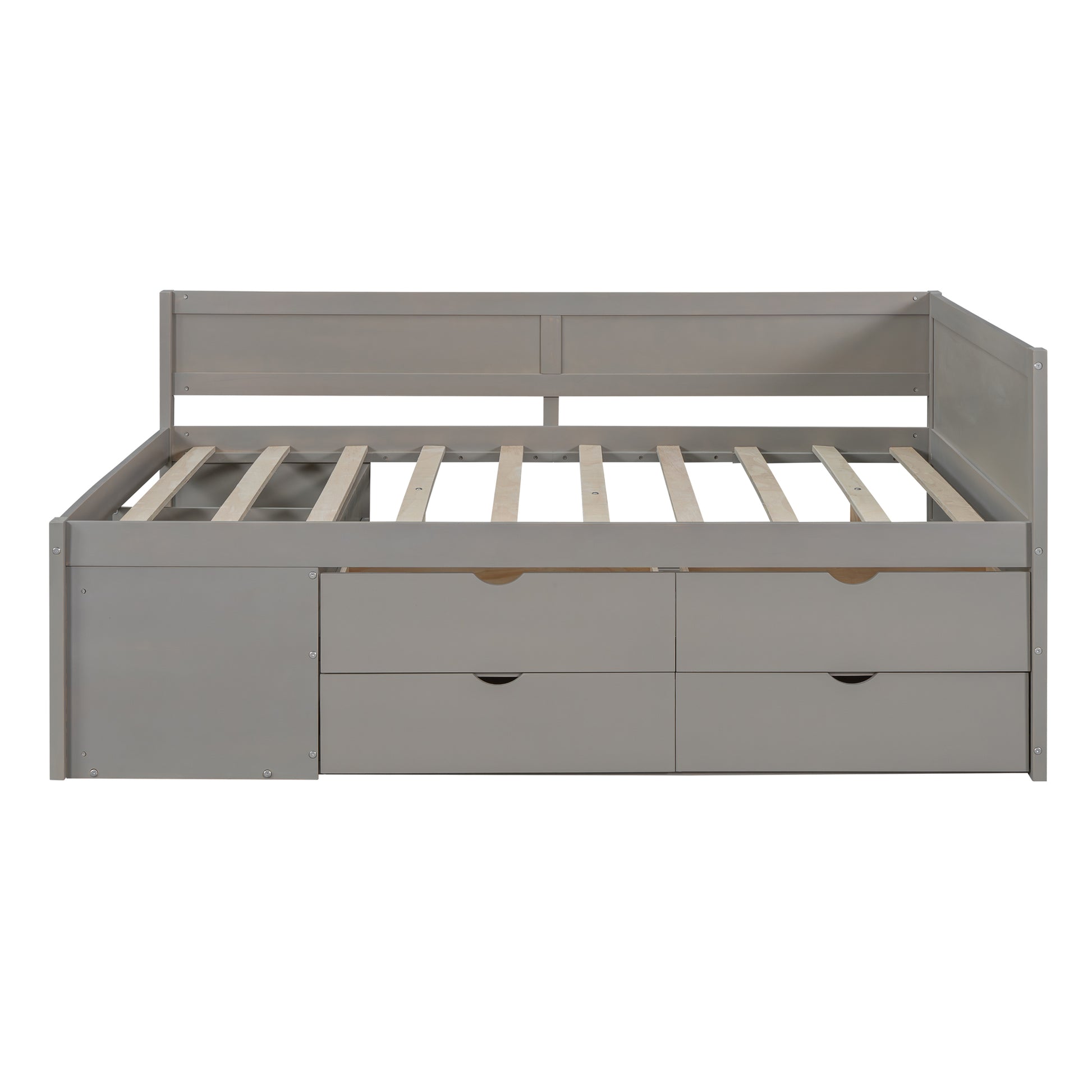 Full Size Daybed With Drawers And Shelves, Gray Full Gray Solid Wood