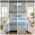 4 Piece Seersucker Quilt Set With Throw Pillow Aqua Polyester