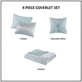 4 Piece Seersucker Quilt Set With Throw Pillow Aqua Polyester