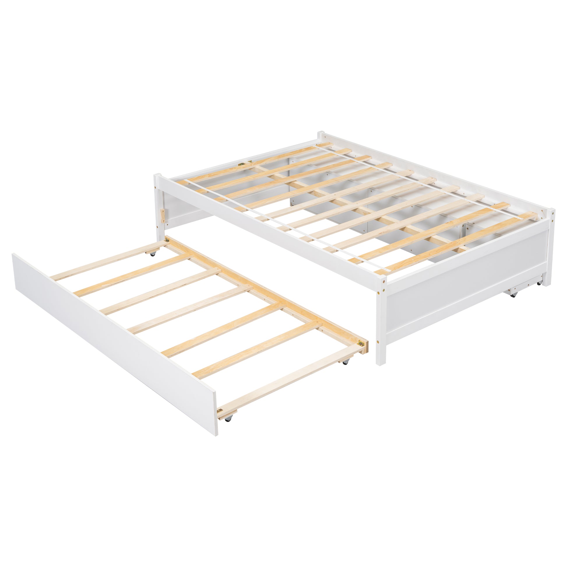 Versatile Full Bed With Trundle,Under Bed Storage Box And Nightstand .White Full White Pine