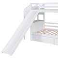 Twin Over Twin Bunk Bed With Storage Staircase, Slide And Drawers, Desk With Drawers And Shelves, White Box Spring Not Required Twin White Wood Bedroom Bunk Pine