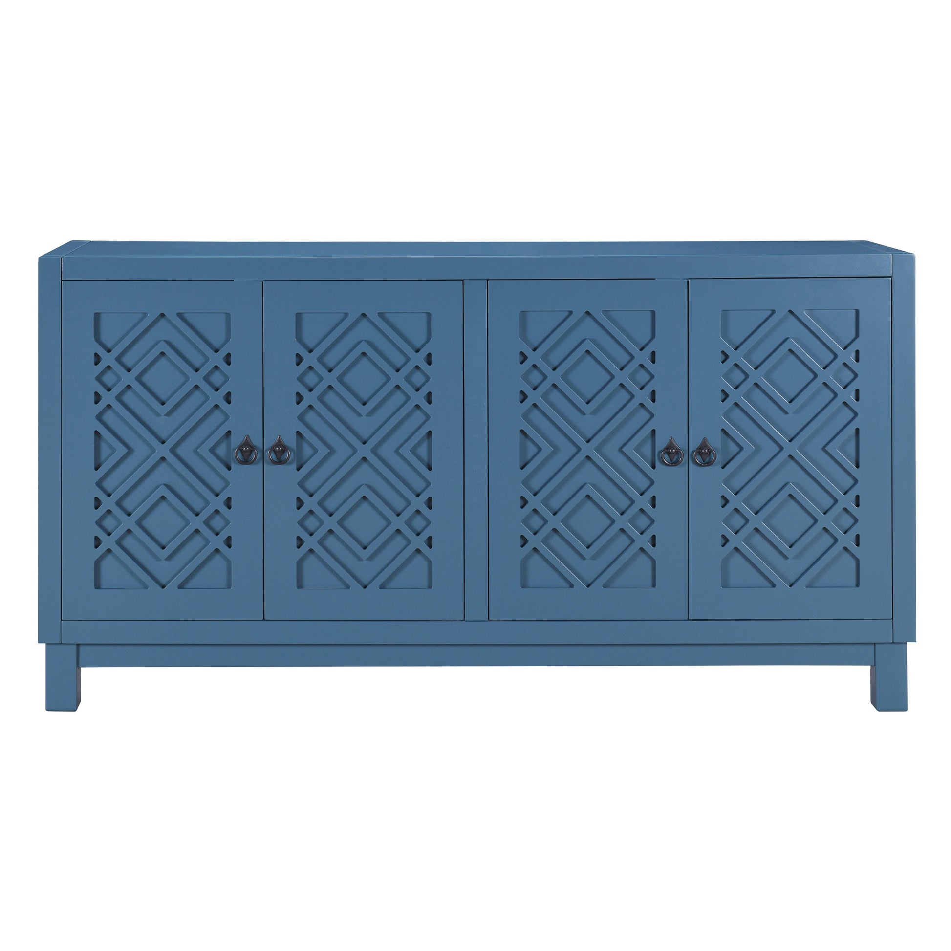 Large Storage Space Sideboard, 4 Door Buffet Cabinet With Pull Ring Handles For Living Room, Dining Room Navy Navy Mdf