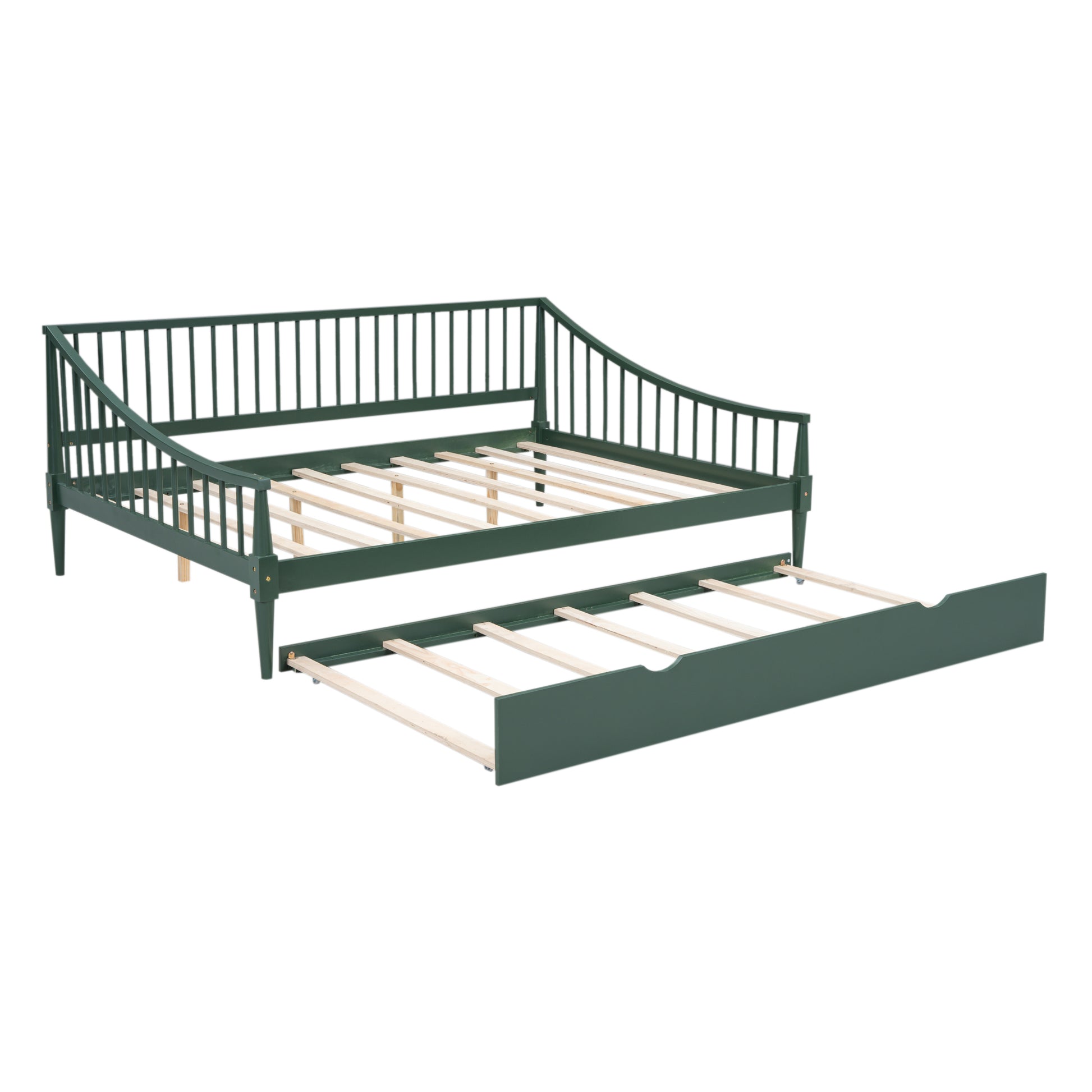 Full Size Daybed With Trundle And Support Legs, Green Green Solid Wood Mdf