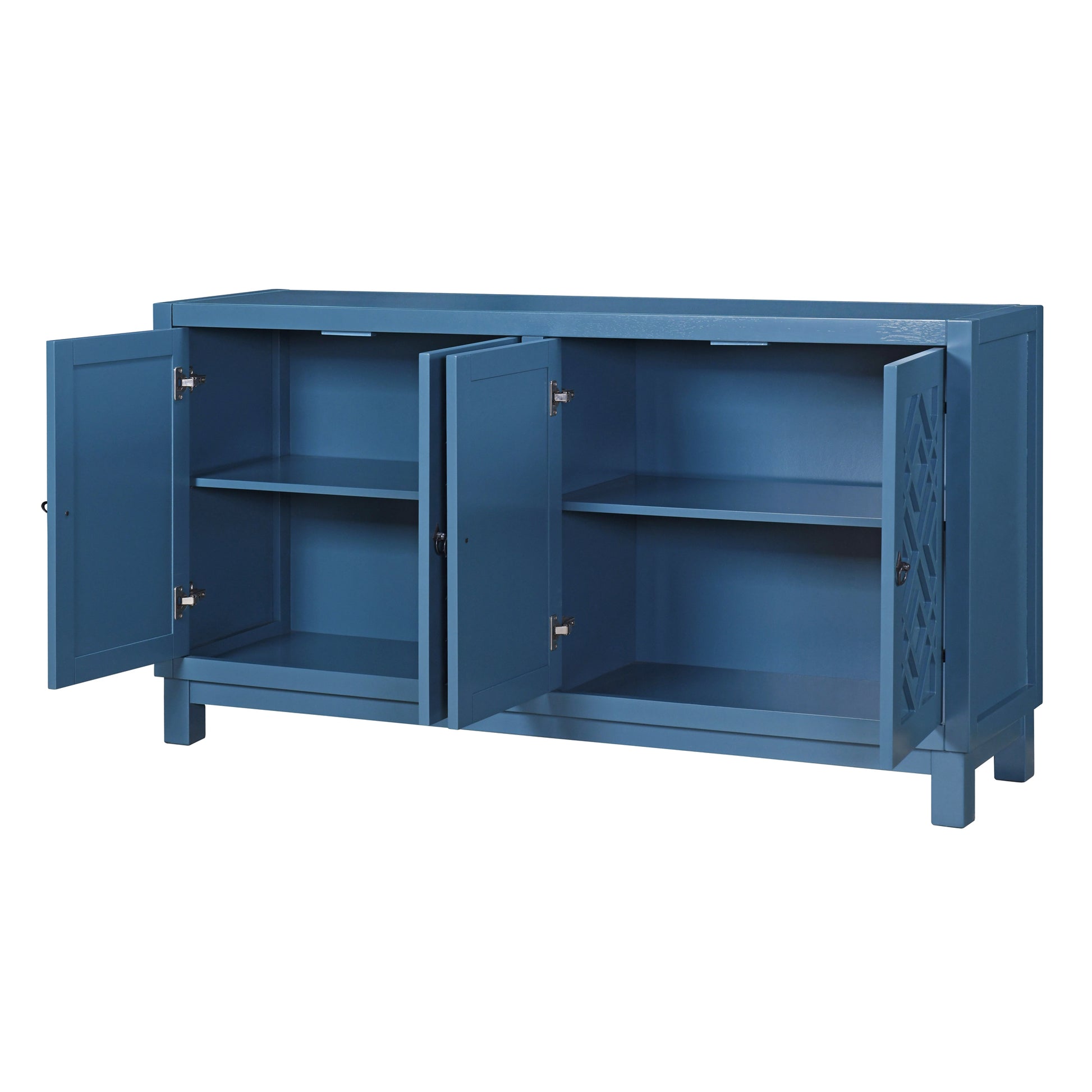 Large Storage Space Sideboard, 4 Door Buffet Cabinet With Pull Ring Handles For Living Room, Dining Room Navy Navy Mdf