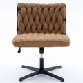 Armless Office Desk Chair No Wheels, Brown Brown Foam Polyester Blend