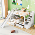 Twin Over Twin Bunk Bed With Storage Staircase, Slide And Drawers, Desk With Drawers And Shelves, White Box Spring Not Required Twin White Wood Bedroom Bunk Pine