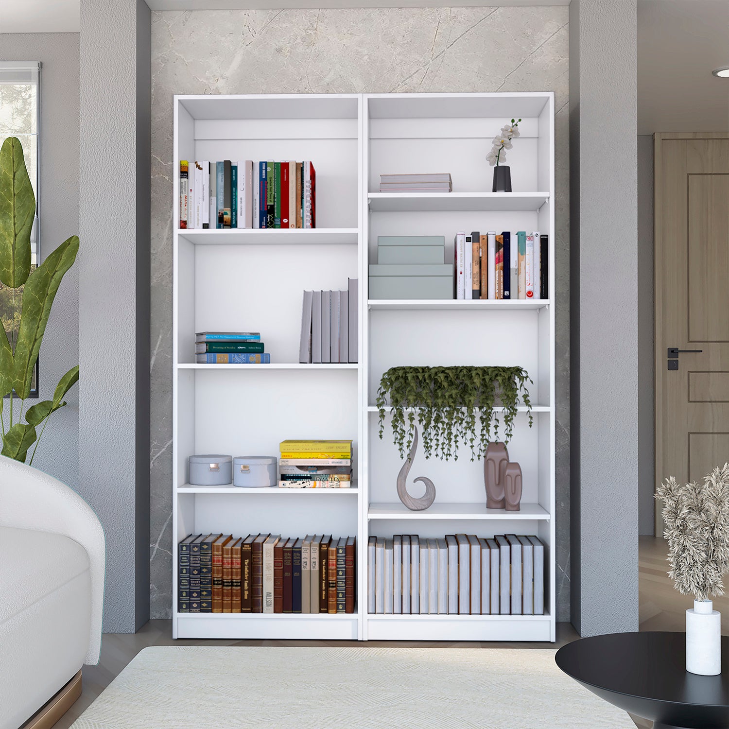 Benzoni 2 Piece Living Room Set With 2 Bookcases, White White Particle Board Particle Board