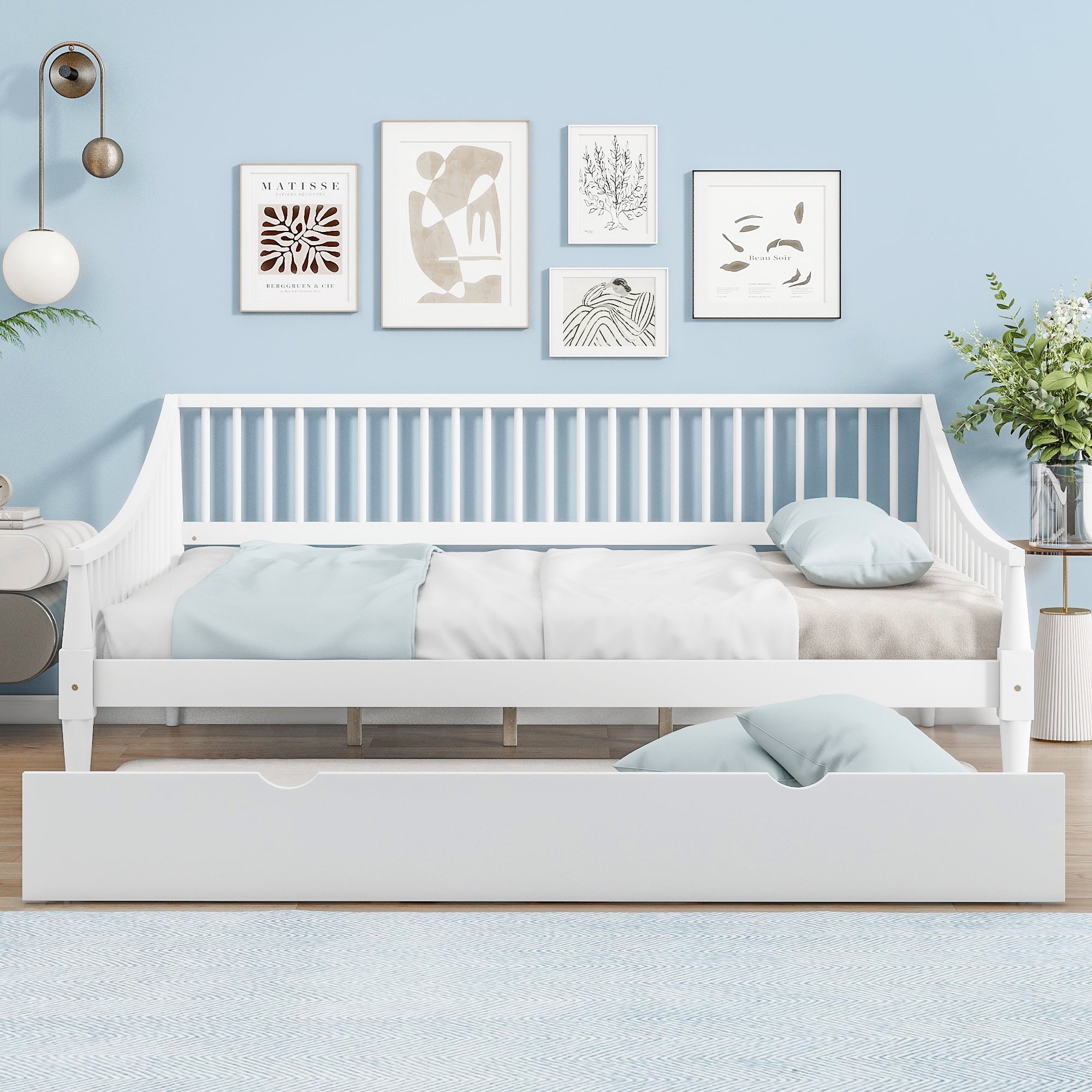 Full Size Daybed With Trundle And Support Legs, White White Solid Wood Mdf