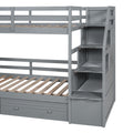 Twin Over Twin Bunk Bed With Storage Staircase, Slide And Drawers, Desk With Drawers And Shelves, Gray Box Spring Not Required Twin Gray Wood Bedroom Bunk Pine