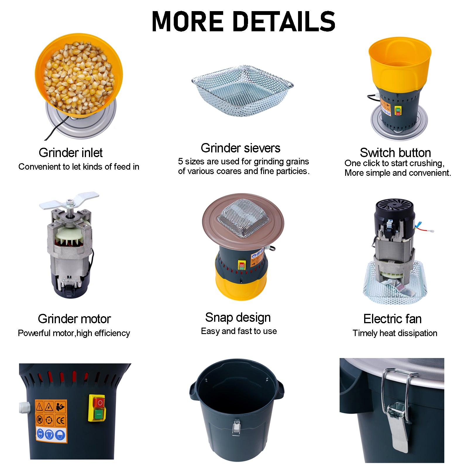 60L Grain Mill Grinder Electric Corn Grinder, Grain Mills Mill Flour Mills Molino De Maiz, Farm Home Electric Grinder For Corn Grain Feed, Wheat Grinder With 5 Grinder Sieves 1Wrench Dark Gray Steel