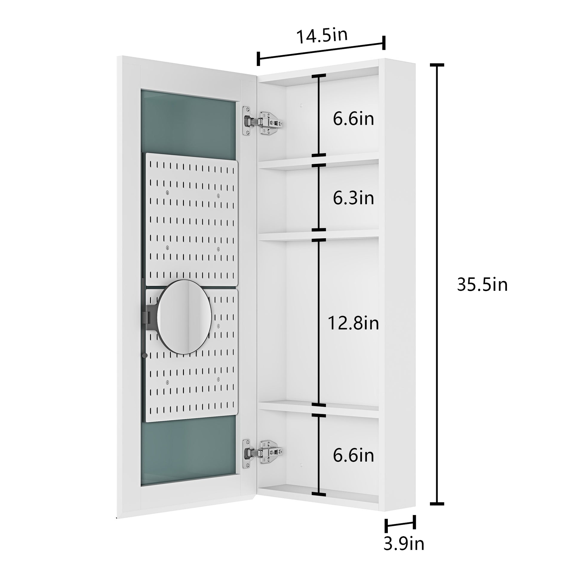 15" W X 36" H Single Door Bathroom Medicine Cabinet With Mirror, Recessed Or Surface Mount Bathroom Wall Cabinet, Beveled Edges,Silver White Engineered Wood