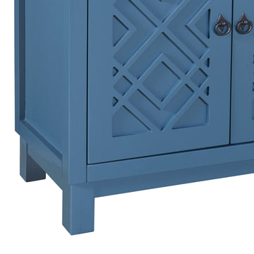 Large Storage Space Sideboard, 4 Door Buffet Cabinet With Pull Ring Handles For Living Room, Dining Room Navy Navy Mdf