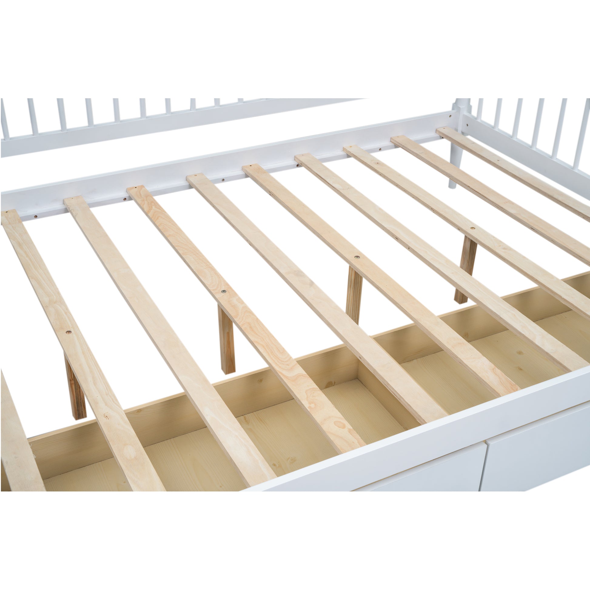 Full Size Daybed With Two Storage Drawers And Support Legs, White White Solid Wood Mdf