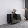 High Glossy Surface 6 Drawers Chest Of Drawer With Golden Handle And Golden Steel Legs Black Color Vanity Black White Bedroom Modern Poplar Melamine Engineered Wood