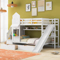 Twin Over Twin Castle Style Bunk Bed With 2 Drawers 3 Shelves And Slide White White Solid Wood