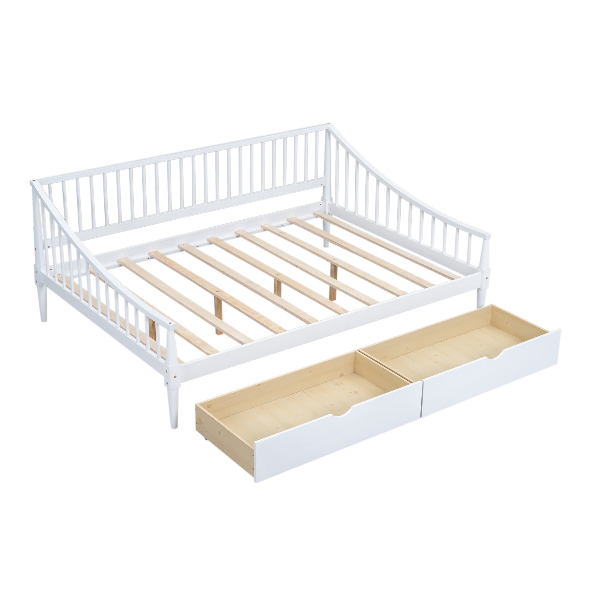 Full Size Daybed With Two Storage Drawers And Support Legs, White White Solid Wood Mdf