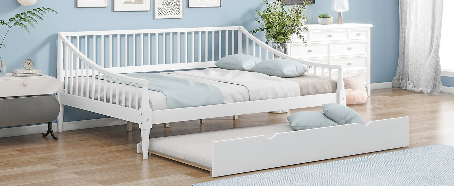 Full Size Daybed With Trundle And Support Legs, White White Solid Wood Mdf