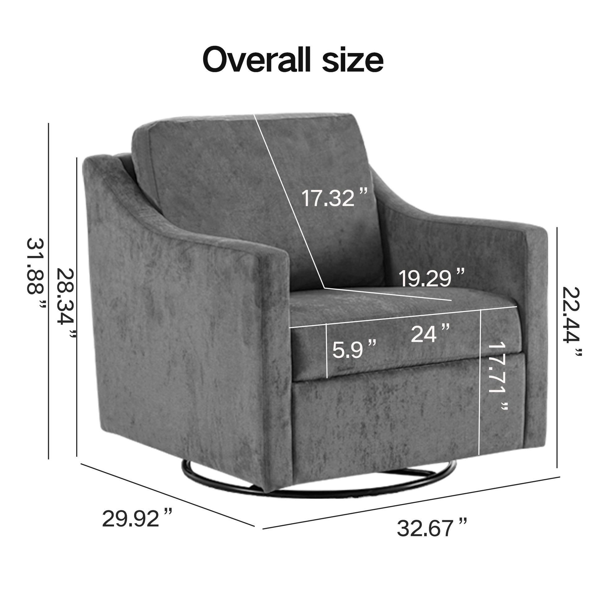 Large Swivel Chair, Upholstered Armchair, Modern Chair, Skin Friendly Gradient Color Linen Fabric, Comfortable To Sit. Suitable For Reception Living Room, Gray Gray Fabric