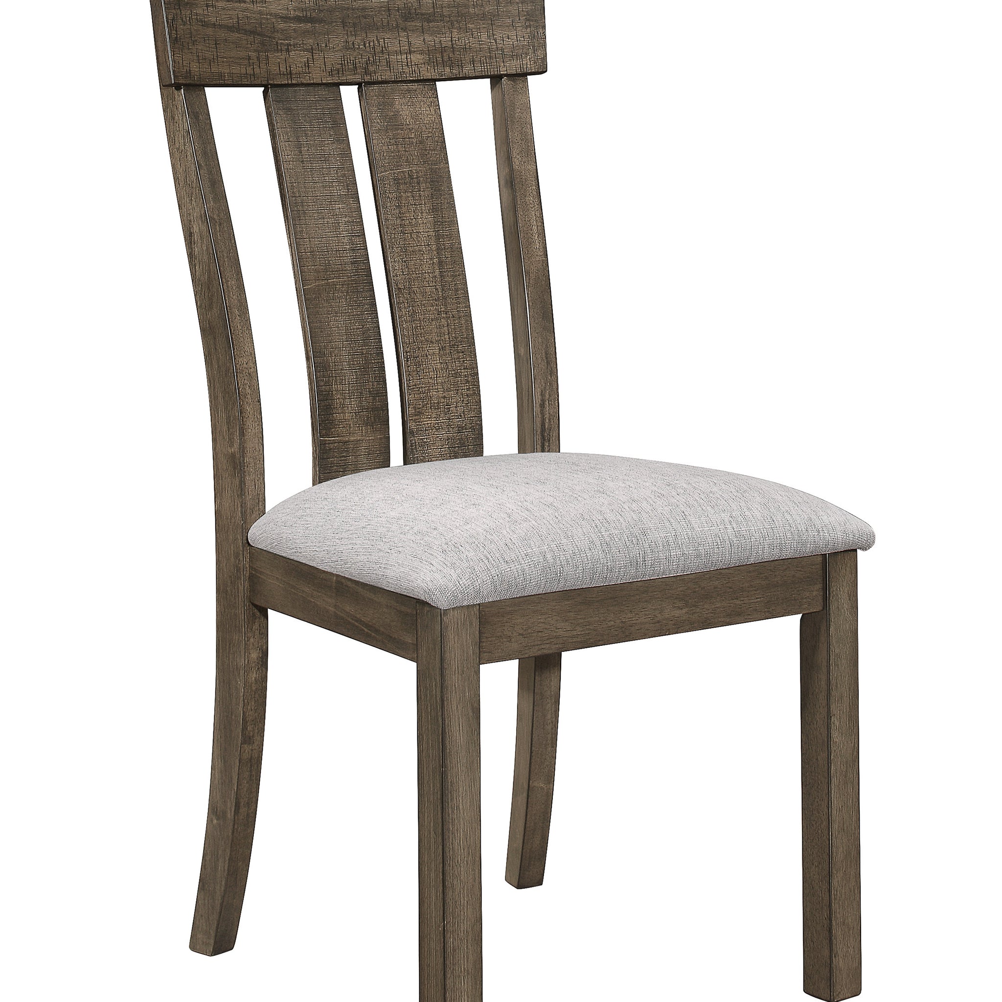 2Pc Brown Oak & Gray Fabric Dining Chair Rustic Farmhouse Style Standard Dining Height Upholstered Seat Wooden Furniture Brown Dining Room Contemporary,Farmhouse Dining Chairs Ladder Back Wood